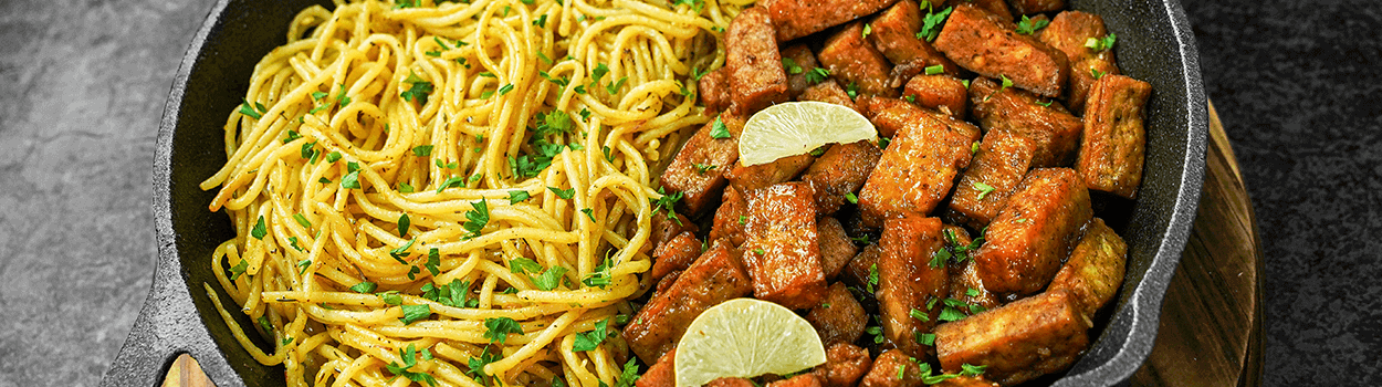 Butter Garlic Tikka Skillet with Spaghetti