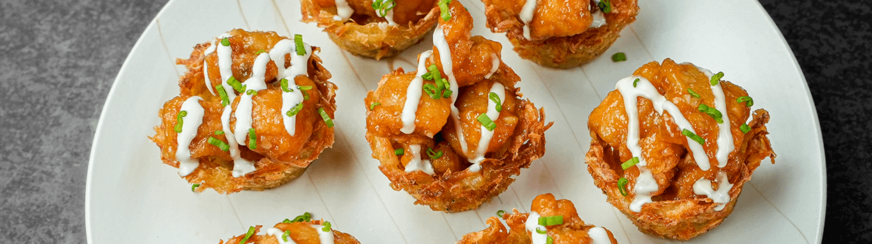 Mini Potato Baskets with Glazed Tender Pops