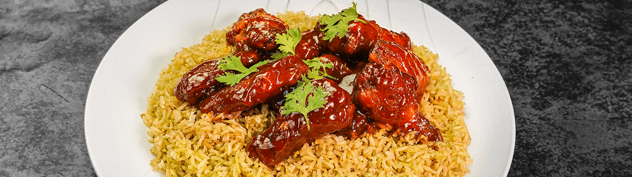 Plum Chicken Wings with Brown Rice