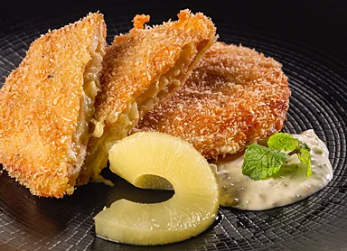 Coconut Fried Pineapple Stuffed Mortadella